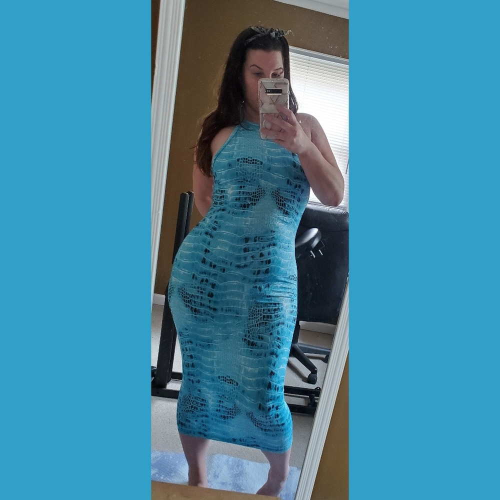 BLUE SNAKESKIN MIDI DRESS